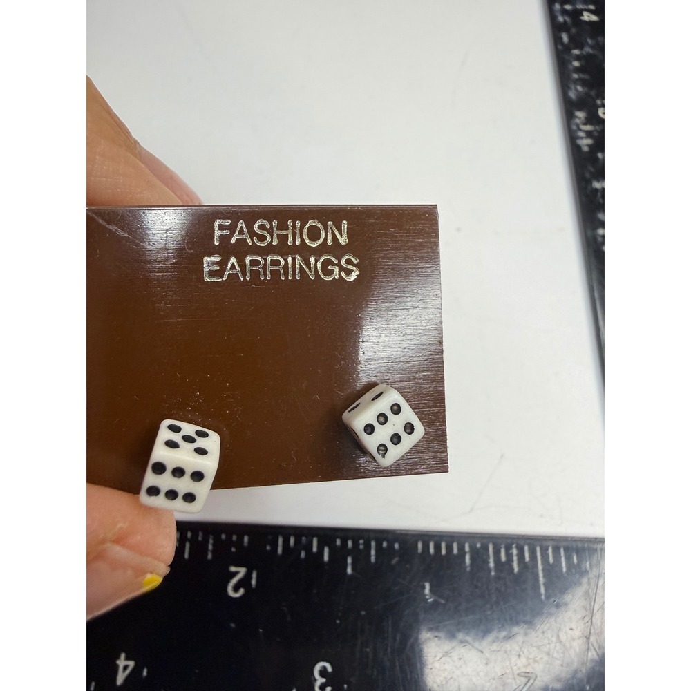 White Dice Stud Earrings Novelty Gaming Jewelry Gold Tone Backs